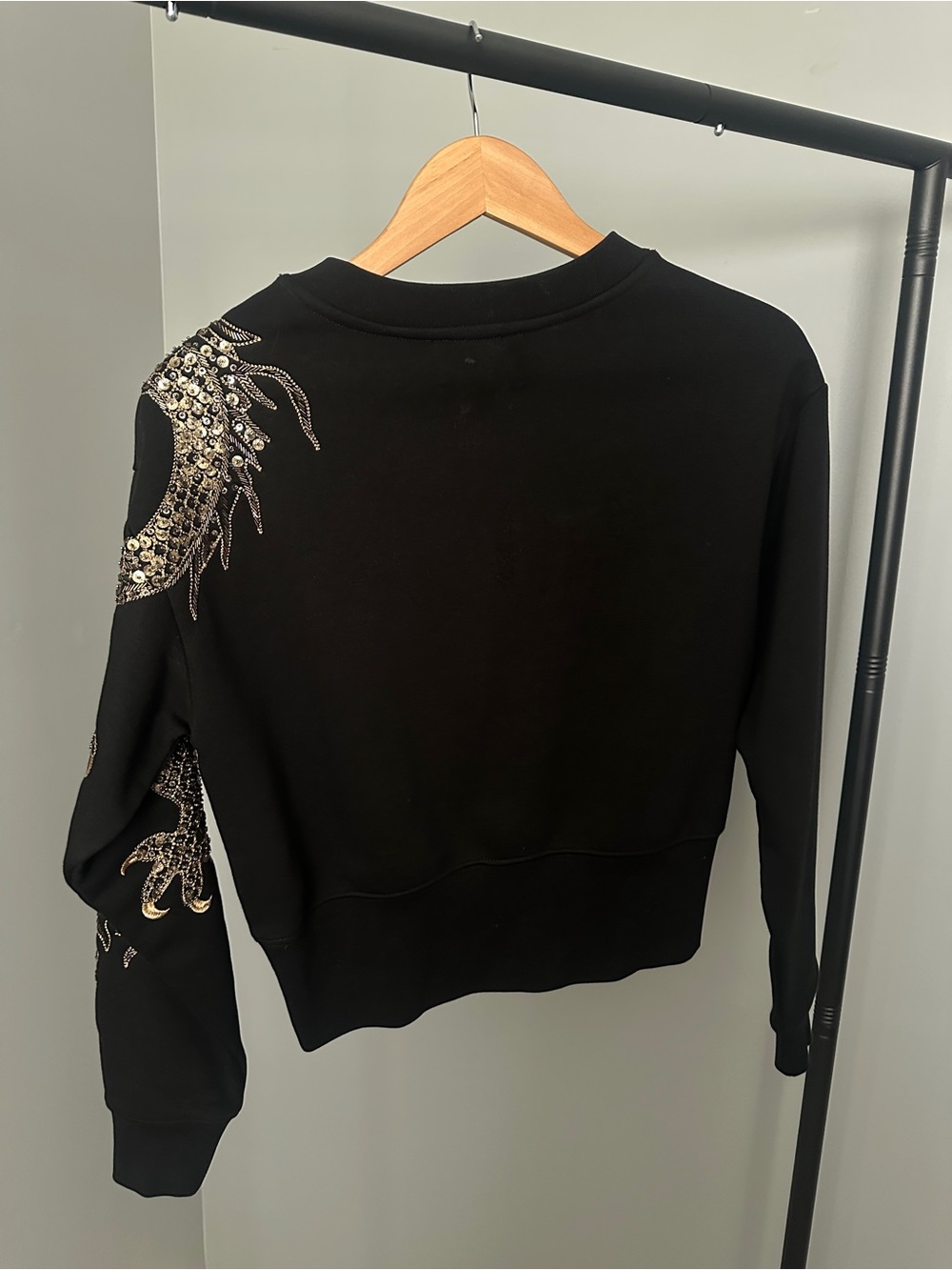 AllSaints Black Sweatshirt with Metallic Embellished Dragon - Picture 2 of 6
